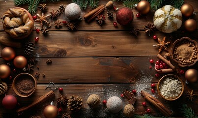 A cozy autumn arrangement of baked goods and seasonal decor set on a wooden table, capturing the warmth of festivities and the essence of harvest celebrations