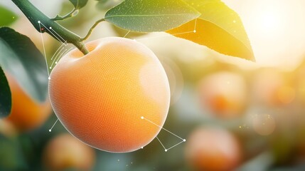 Digital sensor assessing fruit ripeness in an agricultural field, smart farming technology, 3D illustration