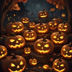 Halloween theme pumpkins on a dark background