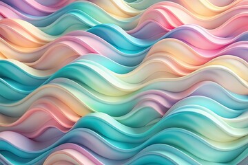 Fototapeta premium Soft pastel hues blend in a mesmerizing 3D wave pattern, creating a calming and serene abstract background ideal for banners, posters, and digital designs.