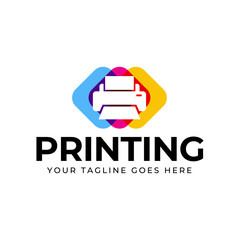 Printing company logo design with printer graphics  illustration with cyan, magenta, yellow, and black color.