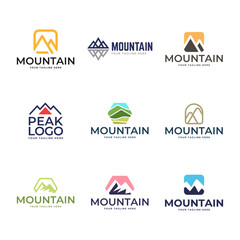 Set of Mountain logo, Peak logo design vector template