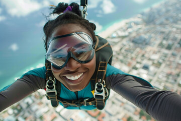 Person in free fall with a parachute concept of skydiving or adventure sports generative AI