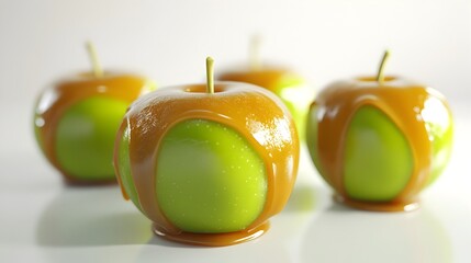 Crisp Green Apples Dipped in Amber Caramel on Medical Exam Table with Clinical Backdrop
