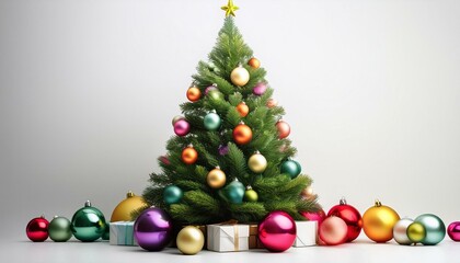 christmas tree and white backgraund colorful ball 