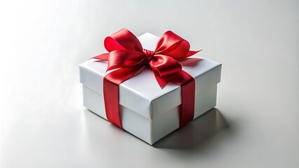 Fototapeta premium White Gift Box with Red Bow Mockup on White Background