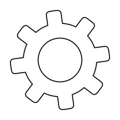 Black and white gear outline with eight teeth. Emphasizes machinery, engineering, settings, mechanical systems, and technology. Simple, clean, minimalistic style. Ideal for technical manuals, engineer