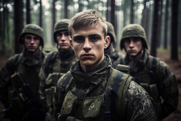 Fototapeta premium People in military camouflage uniforms generative AI