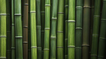 Vibrant bamboo stalks showcasing rich greens and natural patterns, perfect for nature-themed projects or backgrounds.