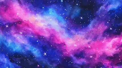 Naklejka premium Vibrant cosmic scene featuring swirling galaxies in stunning shades of pink, blue, and purple. Perfect for space-themed projects.
