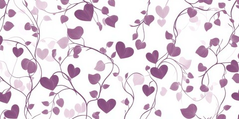 Heart-shaped leaves on purple vines against white background.