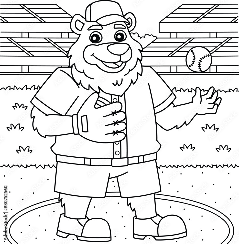 Poster baseball mascot coloring page for kids