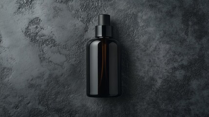 Elegant black spray bottle on a textured dark surface showcasing minimalistic product design and contemporary aesthetics