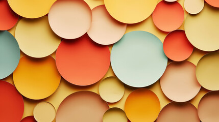 Aesthetic pastel minimalist background with paper circles, dots of different colours. Web banner template. Generative AI
