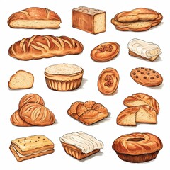 Illustration of set of bakery products