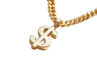 Gold Chain Necklace with Dollar isolated on white or transparent background