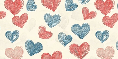 Fototapeta premium Red and blue hearts on a white background.