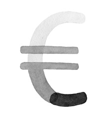 Minimalistic handcrafted black and white watercolor euro sign. Perfect for financial or economic projects, business reports, and marketing visuals.