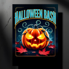 A spooky Halloween flyer with eerie pumpkins, ghosts, and a haunted house. Perfect for Halloween parties or events with a frightful theme.