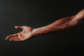 Frontal View of Anatomical Human Arm Muscles and Nerves