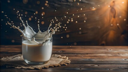 a glass of milk with a splash of milk in it. Generative AI