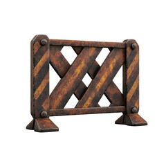A rusty barrier with diagonal stripes, perfect for construction or caution-themed designs.