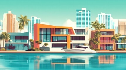 Fototapeta premium A Miami real estate infographic, breaking down property market trends and prices, using bright colors and modern graphics.