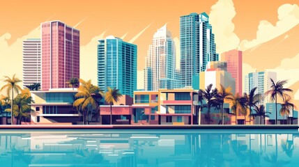 Fototapeta premium A Miami real estate infographic, breaking down property market trends and prices, using bright colors and modern graphics.