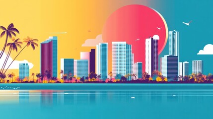 Fototapeta premium A Miami real estate infographic, breaking down property market trends and prices, using bright colors and modern graphics.