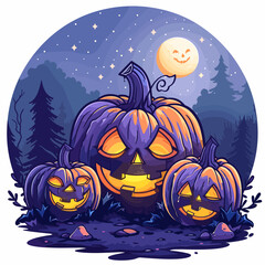 A autumn postcard design for Scary Halloween with Cute characters. Horror story Trick-or-treating. Colorful Vector illustration for flyer and social media post.