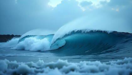 Crashing waves in a deep blue ocean