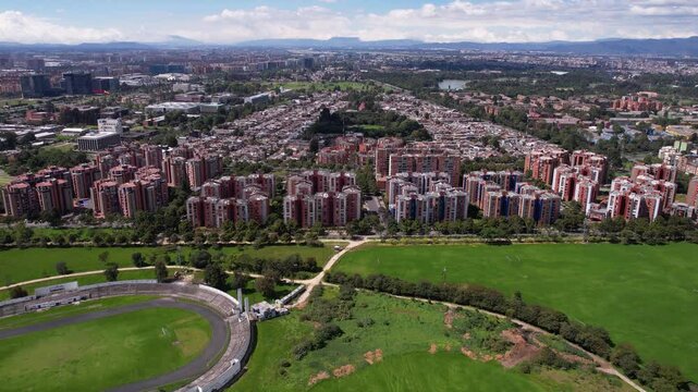 Bogota, Colombia. Aerial View of La Esmeralda, Raphael Nunez Apartment Complex Buildings