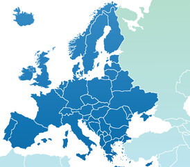 Europe map modern colors vector, isolated on white background.Travel worldwide, map silhouette, backdrop, earth geography, political,reports,city, infographic, political, concept, outline.