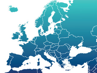 Obraz premium Europe map modern colors vector, isolated on white background.Travel worldwide, map silhouette, backdrop, earth geography, political,reports,city, infographic, political, concept, outline.
