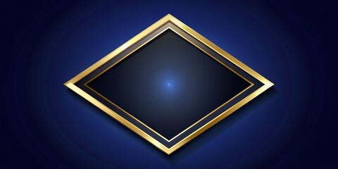 Luxurious black and gold geometric square diamond shape with golden frame on a rich royal blue background, perfect for premium awards or celebratory graphics designs.