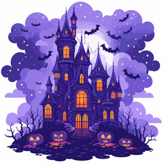 A autumn postcard design for Scary Halloween with Cute characters. Horror story Trick-or-treating. Colorful Vector illustration for flyer and social media post.