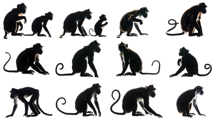 various macaque silhouettes on the white background