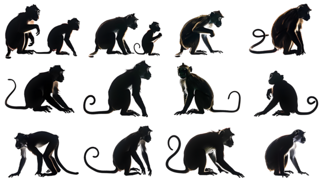 various macaque silhouettes on the white background