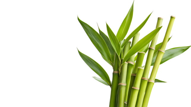 Vibrant green bamboo stalks against a clean background, symbolizing nature, growth, and tranquility in any composition.