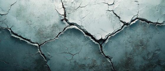 Obraz premium A cracked wall with a blue background. The wall is cracked and has a rough texture. The blue background contrasts with the rough texture of the wall, creating a sense of depth and dimension