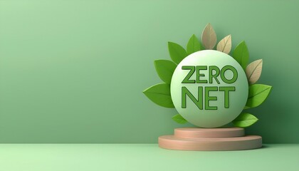 Stylish 3D representation of a Zero Net concept featuring green leaves and a modern graphic design, perfect for eco-friendly projects.