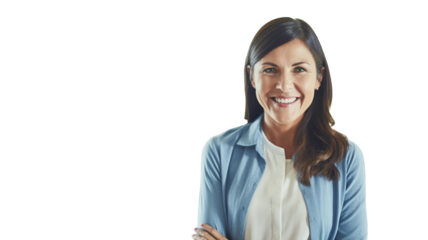 Beautiful middle age woman posing on transparent background PNG. 
