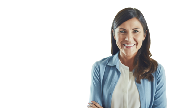 Beautiful middle age woman posing on transparent background PNG. 
