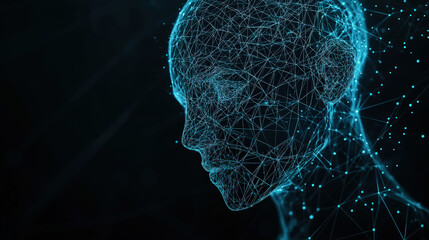 Polygonal futuristic mesh with human head model. Artificial intelligence, connection technology. Generative AI