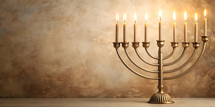 Plain Beige Background with Subtle Embossed Hanukkah Candles - Ample Copy Space for Minimalist Text & Promotional Designs