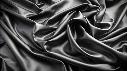 Obraz premium Luxurious black silk satin background with subtle sheen, smooth texture, and elegant folds, providing a sophisticated and dramatic setting for product photography.