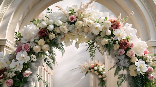 um elegante arco floral emoldurando a cerim&ocirc;nia