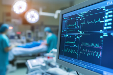Fototapeta premium .Electrocardiography reports on computer in operation theater at hospital