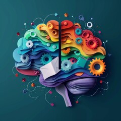 Colorful abstract representation of a brain with gears and swirls, symbolizing creativity and innovation in thoughts and ideas