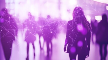 Blurry image with a purple network of people, representing connections and interactions.